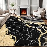 ASPMIZ Marble Area Rug 5x7 Washable Rugs for Bedroom, Soft Faux Wool Black and Gold Living Room Rugs Non Slip Modern Floor Carpet Low Profile Large Throw Rug for Dining Room Home Office Decor