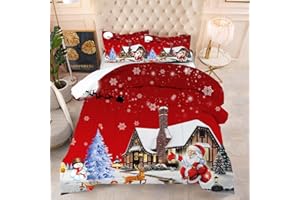 kxry Merry Christmas Bedding Set Santa Claus Deer Christmas Tree Snowman Comforter Quilt Queen Size for Girls Boys Kids 1 Comforter + 2 Pillow Cases