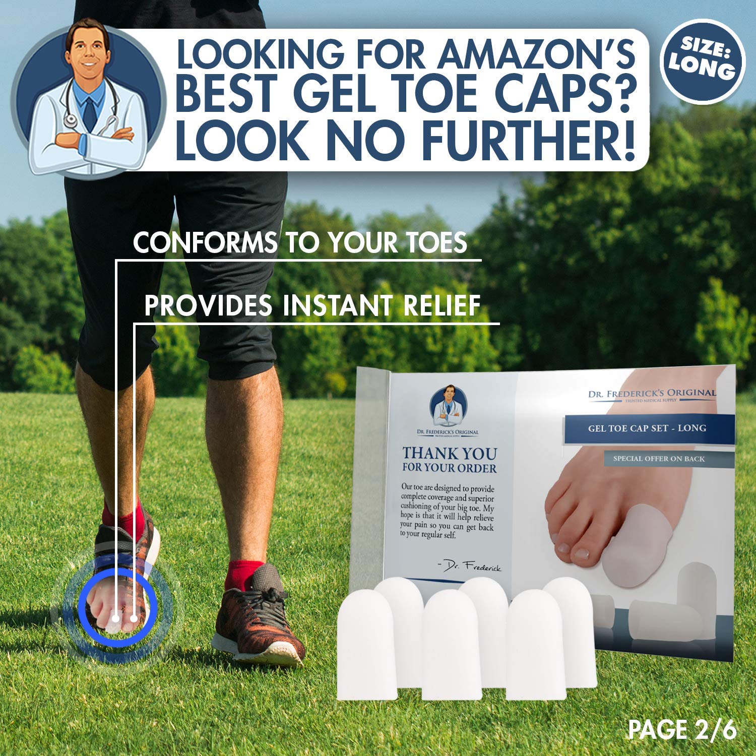 Dr. Frederick's Original Gel Toe Caps - 6 Pieces - Big Toe Guards for Protection of Ingrown Toenails, Corns, Calluses, Blisters, and More - Large: Industrial & Scientific