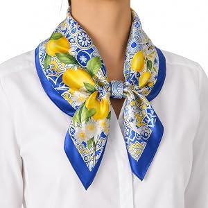 Fashion Scarf with Lemon and Paisley Print, Soft Head and Neck Covering for Hijab, Neckerchief, Bandana, Foulard, Shawl Styli