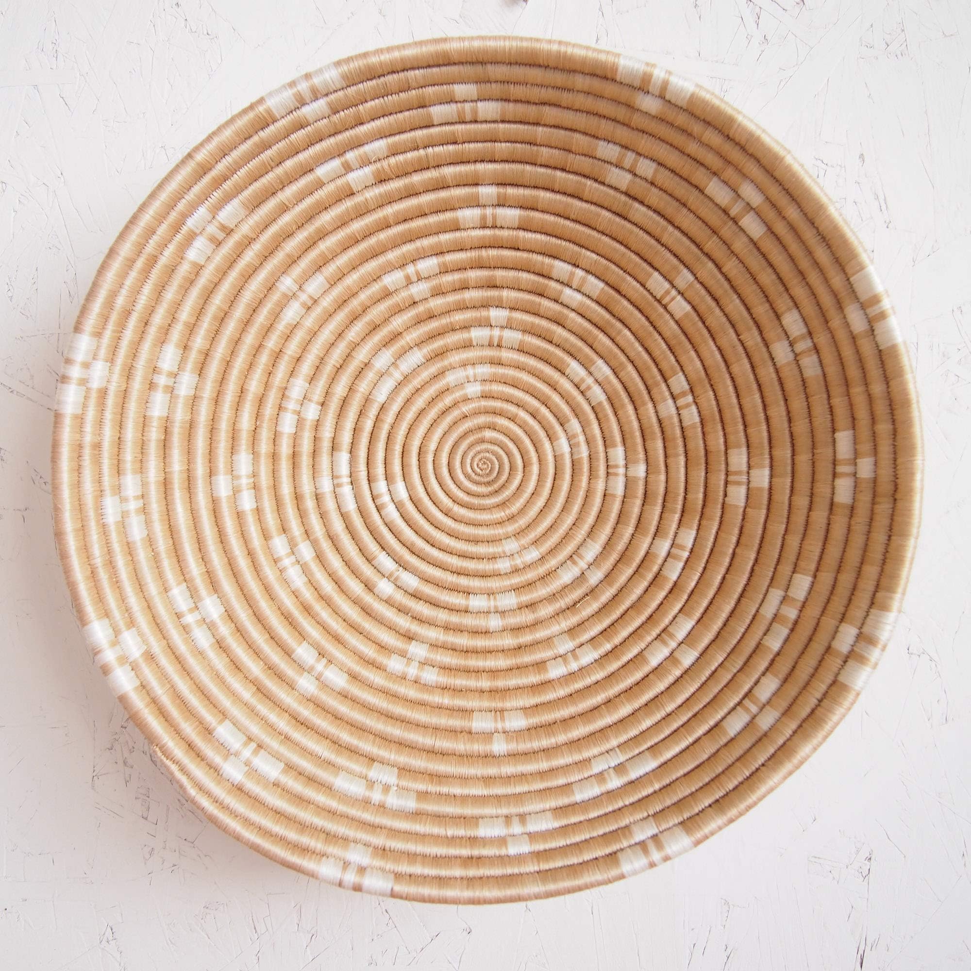 16" X-Large African Basket- Ntamba/Rwanda Basket/Woven Bowl/Sisal & Sweetgrass Basket/Tan, White