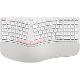 Nulea Wireless Ergonomic Keyboard, Split Keyboard with Cushioned Wrist Rest, USB and Bluetooth Connectivity, USB-C Rechargeable, Compatible with Windows Mac（Pink-White）
