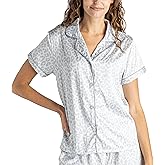 Hello Mello Pajama Top Satin Pajamas Short Sleeve Button-Down Silky Shirt for Women, Girl