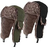 Jeere 2 Pcs Unisex Winter Trapper Hat with Faux Fur Ear Flaps - Ushanka Hat for Men - Outdoor Skiing & Hunting