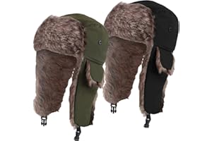 Jeere 2 Pcs Unisex Winter Trapper Hat with Faux Fur Ear Flaps - Ushanka Hat for Men - Outdoor Skiing & Hunting