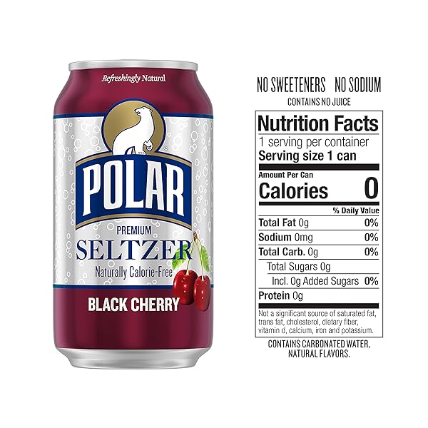 POLAR SELTZER WATER BLACK CHERRY, 12 FL OZ CANS, 18 PACK