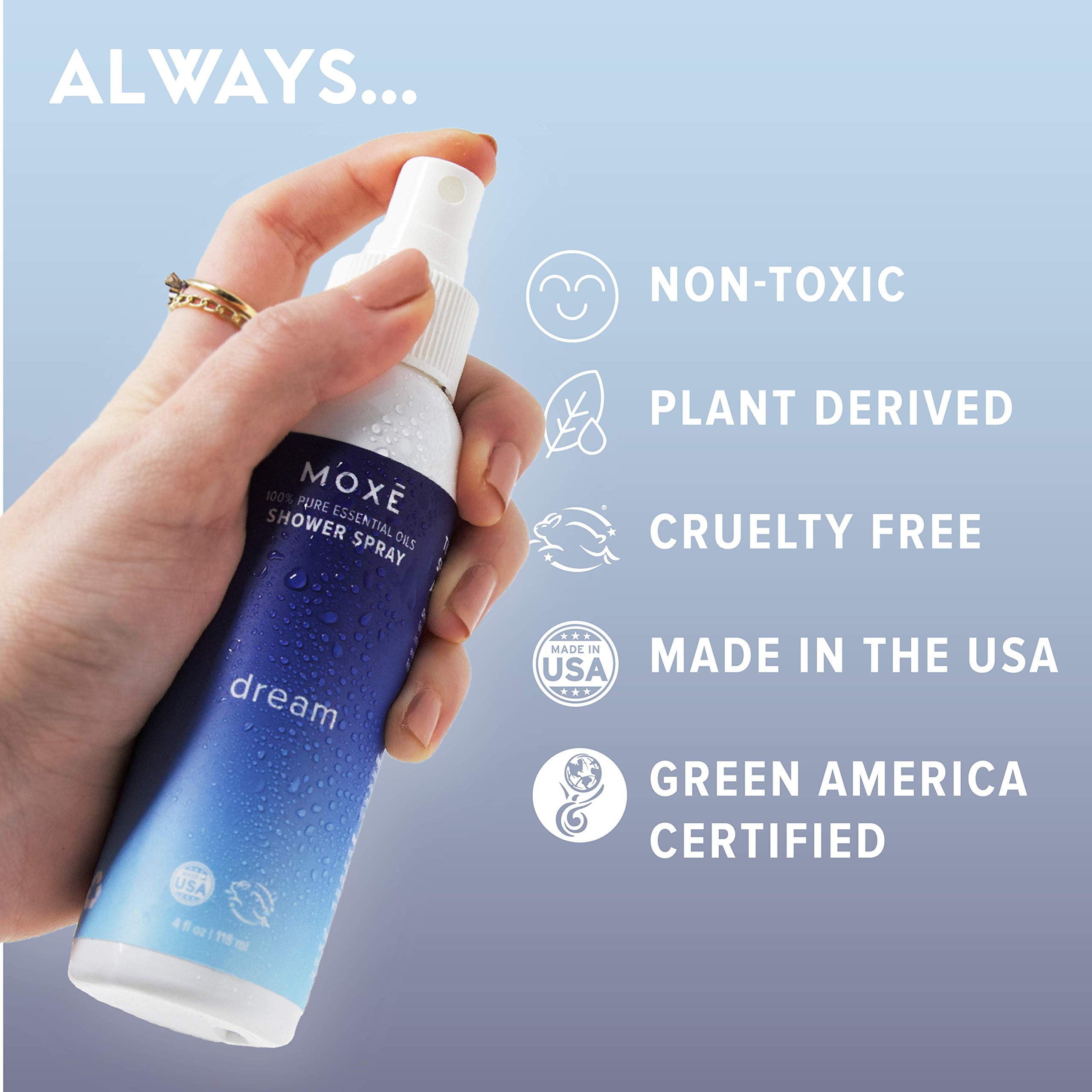 MOXE Shower Mist, Spa Steam Spray, Certified Natural Essential Oils, Aromatherapy, Tension Relief (Dream, 4 Fl Oz (Pack of 1))