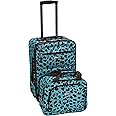 Rockland Fashion Softside Upright Luggage Set,Expandable,Telescopic Handle,Wheel, Blue Leopard, 2-Piece (14/19)