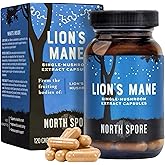 North Spore Organic Lion's Mane Mushroom Extract Capsules | Lion's Mane Supplement | Boost Focus, Memory, Vitality, Cognitive Function | Pure Organic Extract Blend - 120ct