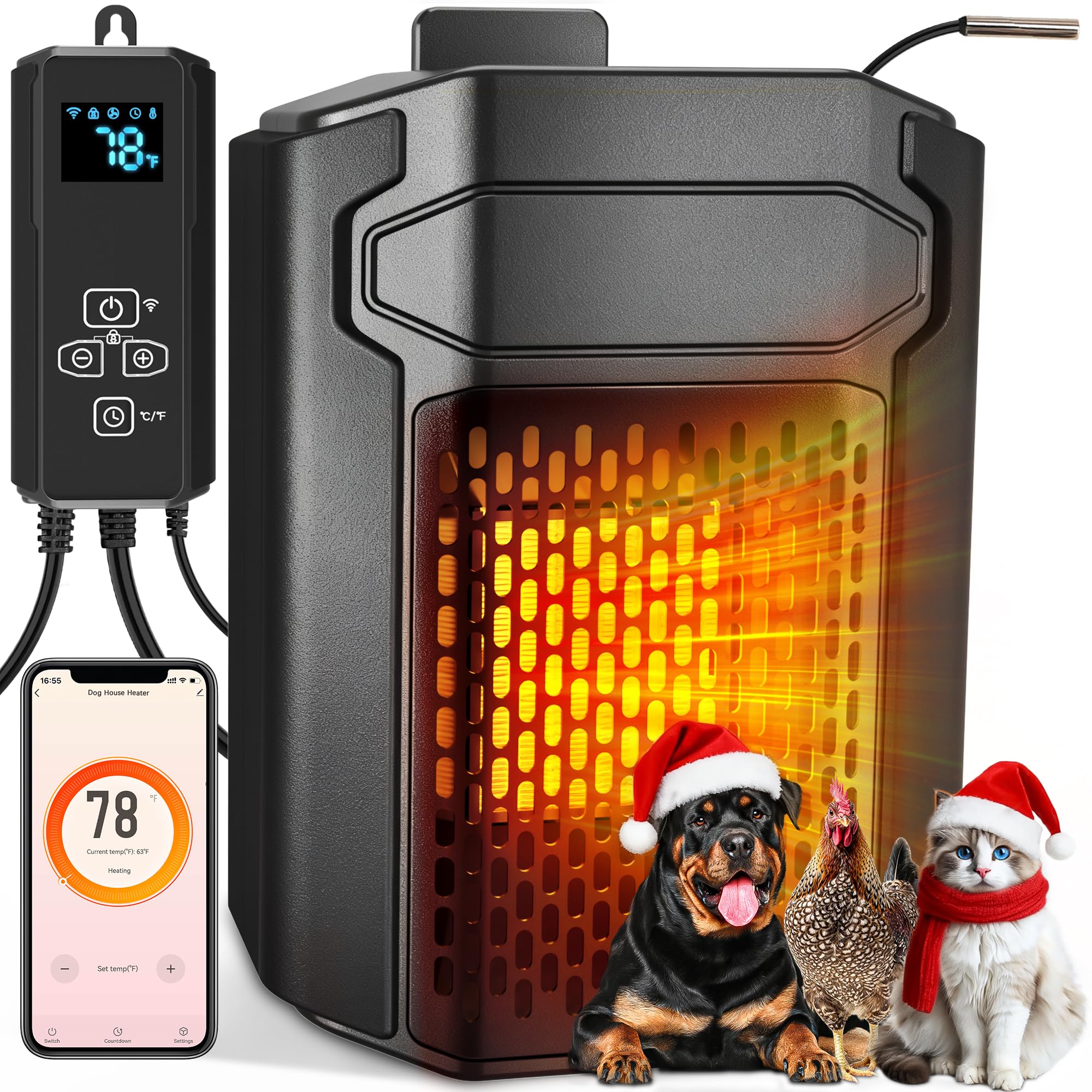 Photo 1 of PETNF Dog House Heater with Thermostat & WiFi App Control 2026, 45–113°F, 24H Timer, 500W Fast Heating Outdoor Pet House Warmer, Safe Anti-Chew Cord, Waterproof for Dogs, Cats & Chicken Coops