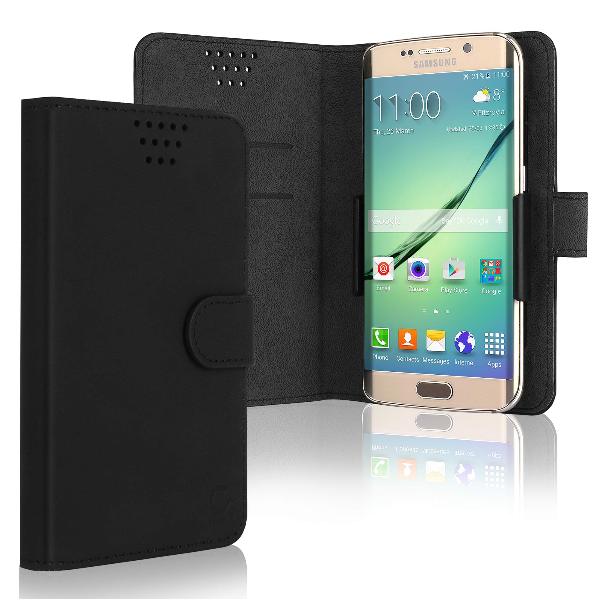 CELLONIC Universal Phone Case Compatible for Smartphones (13.2cm x 8cm x 1cm) PU Leather Leather Protective Folding Flip Phone Wallet Card Holder - Black