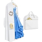 MISSLO 2-in-1 Wedding Dress Garment Bag 70" Dress Bags for Gowns Long with 5 Bride Accessories Pockets & Adjustable Handles Trifold Dresses Cover for Travel and Closet Storage, White