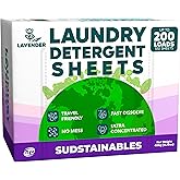 Sudstainables Laundry Detergent Sheets, Lavender, 200 Loads | Dissolvable laundry sheets for all washers, travel friendly, plastic-free alternative to liquid detergent.