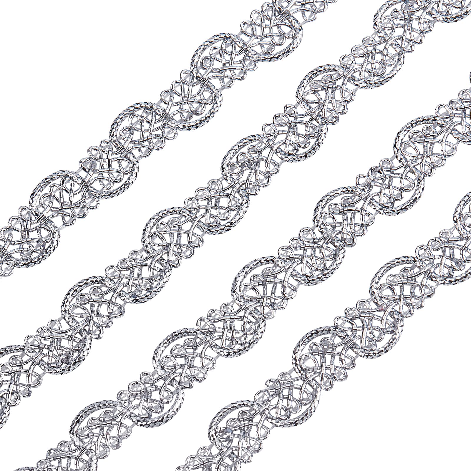 FINGERINSPIRE 25 Yards Metallic Braid Lace Trim, Leaf Pattern 12x1.5mm Silver Centipede Lace Ribbon Decorated Gimp Trim for Wedding Bridal, Costume or Jewelry, Crafts and Sewing