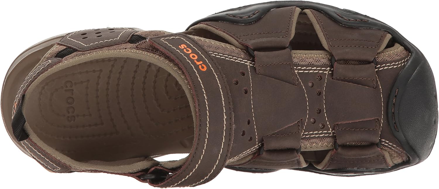  | Crocs Men's Swiftwater Leather Fisherman Sandal | Casual Slip On Sandals for Men | Shoes