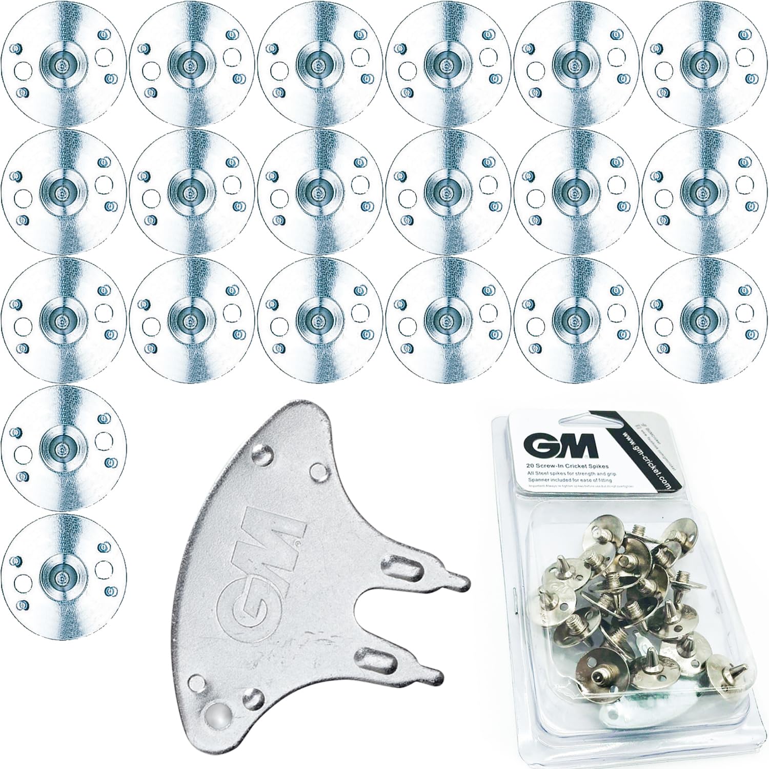 Gunn & Moore GM | Cricket Shoe Spikes | 20 Metal Studs with Spanner
