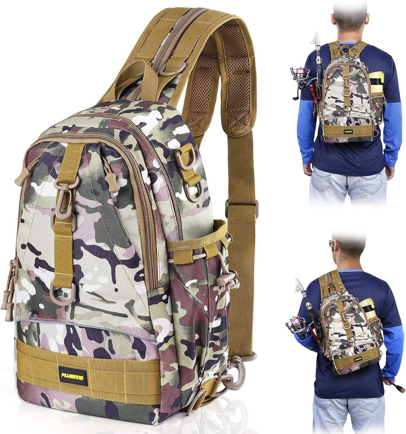 PLUSINNO Fishing Tackle Backpack Storage Bag，Outdoor Shoulder Backpack，Fishing Gear Bag，Water-Resistant Fishing Backpack with Rod Holder (Standard(14.68.75.5 inch)-Italian camo) : Sports & Outdoors