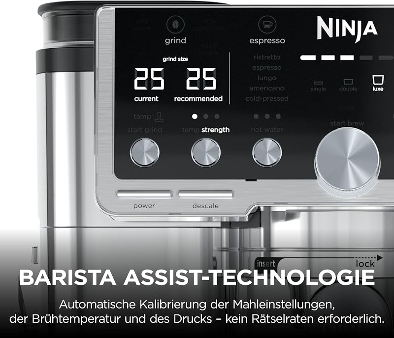Luxe Café Pro 3-in-1- Kaffeemaschine mit integriertem Tamper, Silber