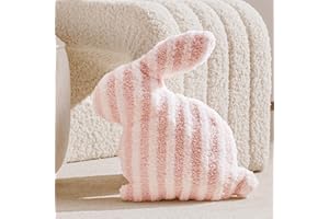 Easter Bunny Shaped Cute Throw Pillow, Decorative Fluffy Pillow for Bed and Couch, Sofa Pillow with Sherpa and Fluff, Pink an