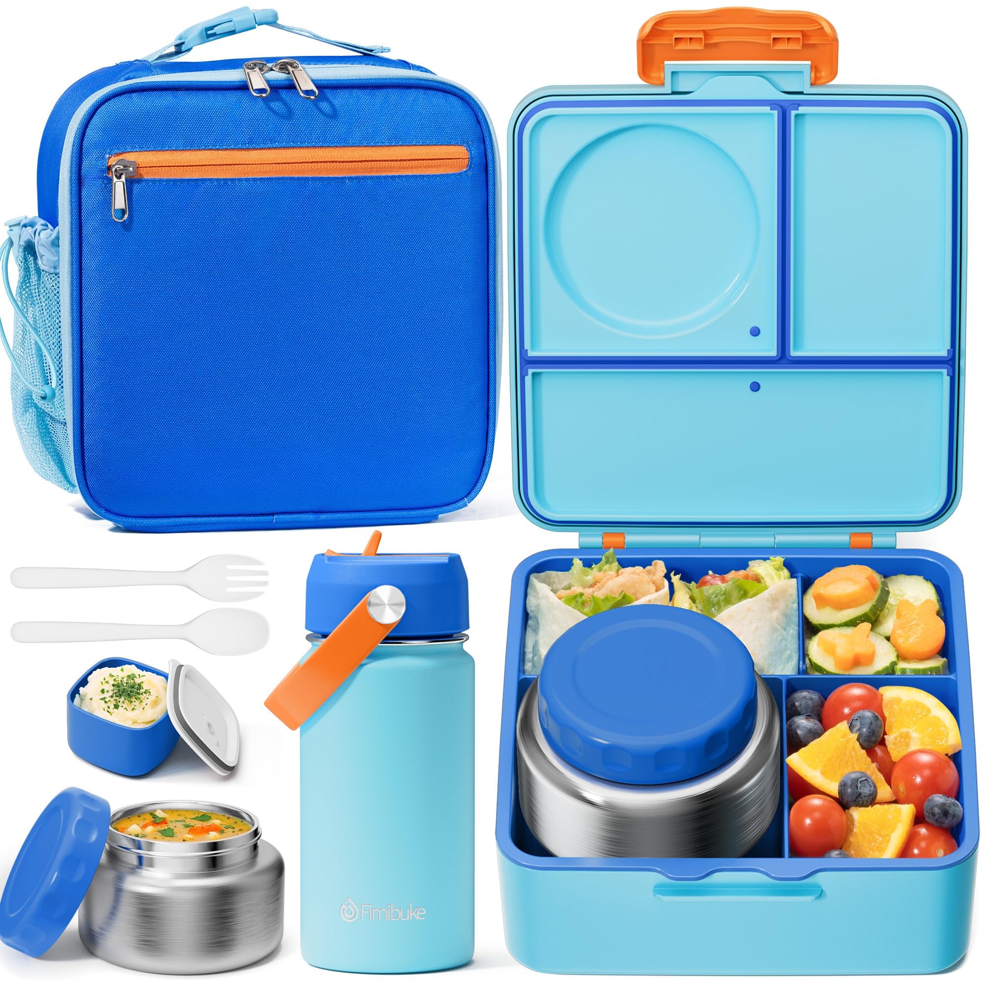 Photo 1 of Fimibuke Kids Bento Lunch Box with Thermos, Leakproof Toddler Bento Box with 8.5 OZ Insulated Food Jar, Lunch Bag, Kids Water Bottle, 3 or 4 Compartment Container for Back to School Toddler Girls Boys