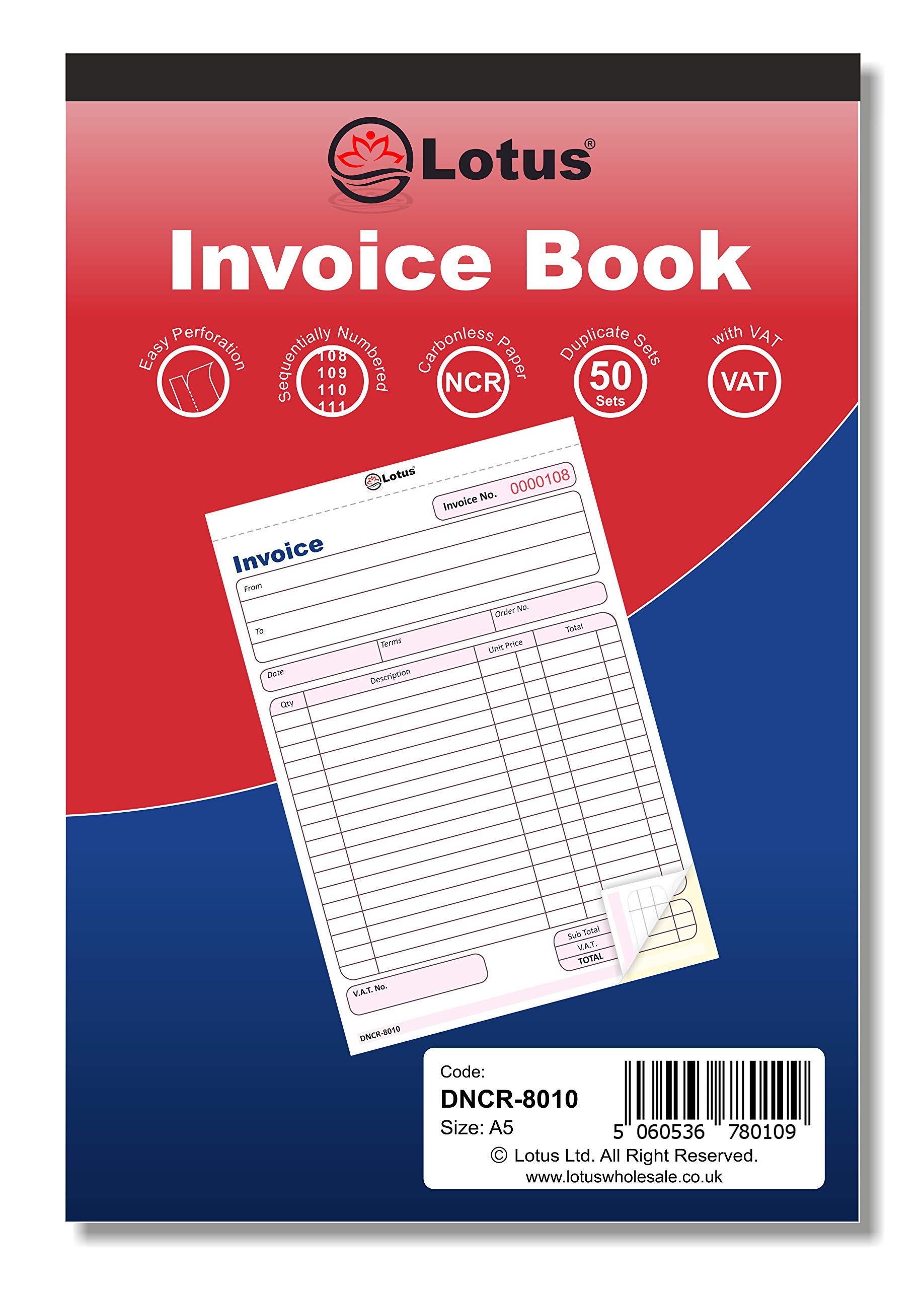 Duplicate Invoice Book NCR, A5 (143 x 210mm), Invoice Book Duplicate, 2-Parts Carbonless - DNCR-8010 (5 Books)