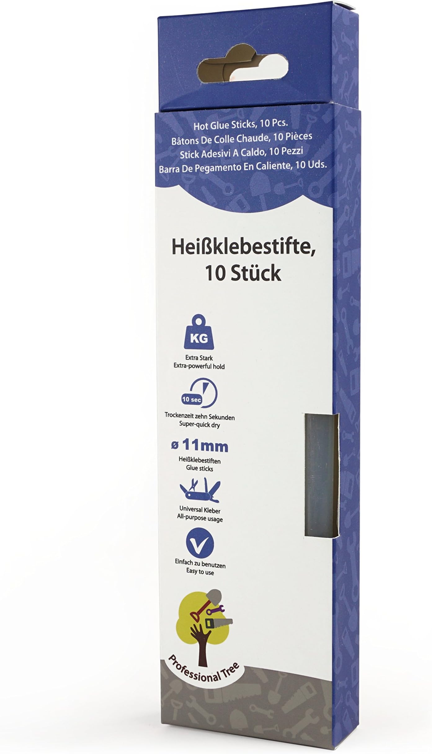 ProfessionalTree 10 hot glue gun sticks - 11 x 200 mm - extra-powerful adhesive for common hot glue guns for clean bonding of various materials - solvent-free transparent quick-drying