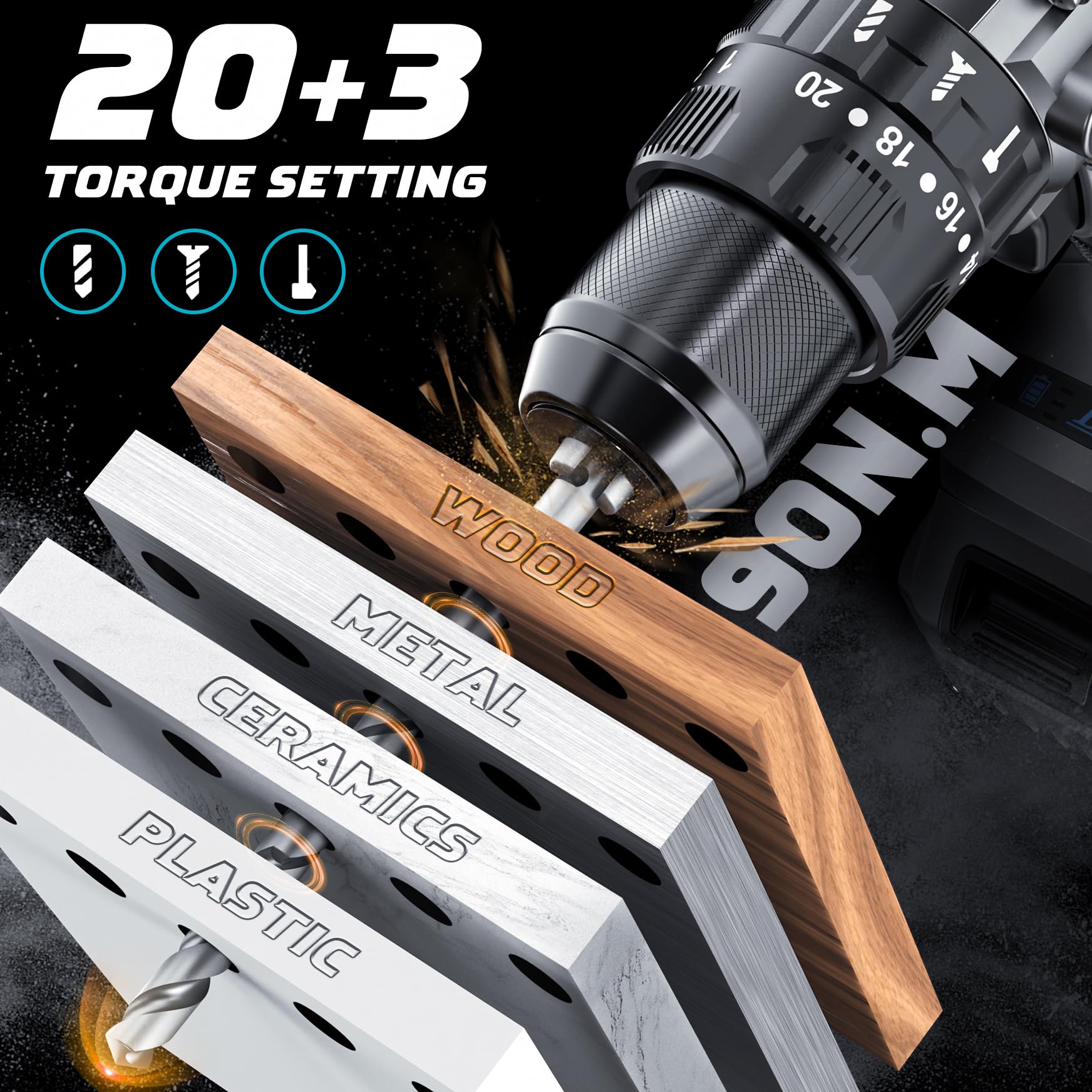 Cordless Power Drill for Makita 18v Battery: 3 Modes Electric Power Driver/Drill Kit Tool, 1/2 Inch Keyless Chuck Cordless Impact Drills Set, 20 Position, Variable Speed, for Home, Garden(No Battery)