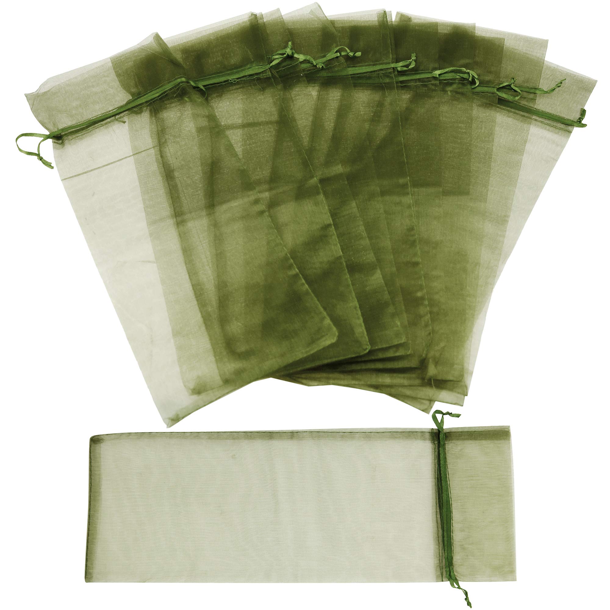 FiveSeasonStuff Organza Bags for Gift Wrapping Reusable Birthday Party Wedding 20 Pouches (14cm x 37cm, Moss Green)