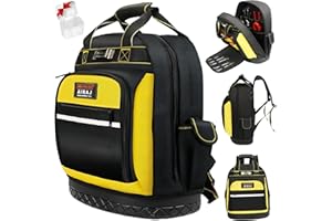 AIRAJ PRO Tool Backpack,Heavy Duty Tool Backpack Bag with Waterproof Molded Base,Durable Multi-Use Pocket Electrician & Industrial & Construction Work Backpack,Black/Yellow