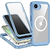 AMILIFECASES for iPhone 16E Case,Built-in 9H Tempered Glass Screen Protector + Privacy Screen Protector, [Military Grade Protection] Shockproof Anti Spy Magnetic Back Phone Case for iPhone 16e, Blue