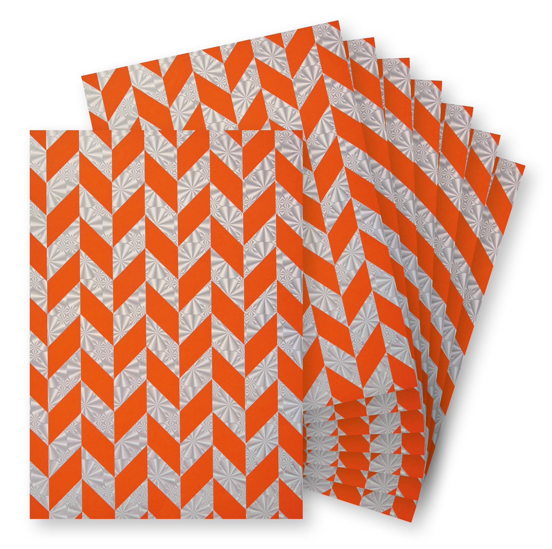 Springboard A4 Metallic Holographic Foil Design Card - 230gsm Cardstock for Card Making - Crafting Card Compatible w/Die-Cutting Machines - Silver Herringbone (Orange Card) - 10-Pack