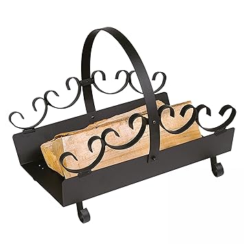 Fireplace Cutlery In A Wooden Basket Coated Black Height 31 5 Cm