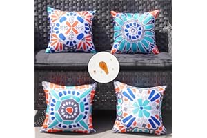 ONWAY Outdoor Waterproof Pillow Covers 16x16 Set of 4 Floral Boho Decorative Throw Cushion Cover Farmhouse Pillows for Bench Couch Patio Furniture
