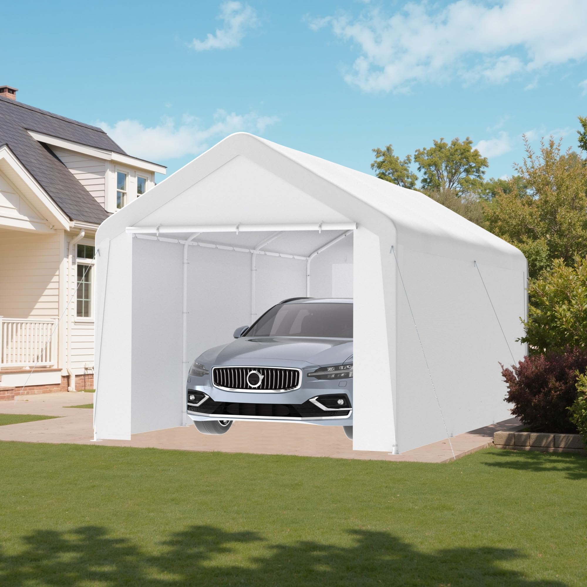 Photo 1 of ***PLASTIC TENT COVER & INSTRUCTIONS ARE MISSING*2 OTHER BOXES ARE MISSING**GOJOOASIS 10x20 Carport Heavy Duty Portable Garage Shelter Metal Car Canopy Tent with UV-Resistant & Weatherproof Top Cover for RV & Vehicles (White, 10x20 with sidewalls)***PLAST