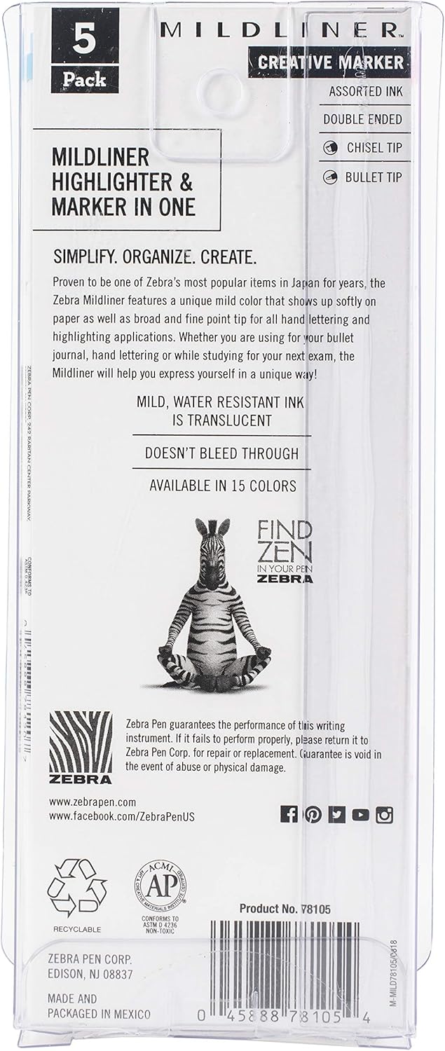 Zebra Pen Mildliner 5-Pack Fluorescent, Multicolors: Office Products