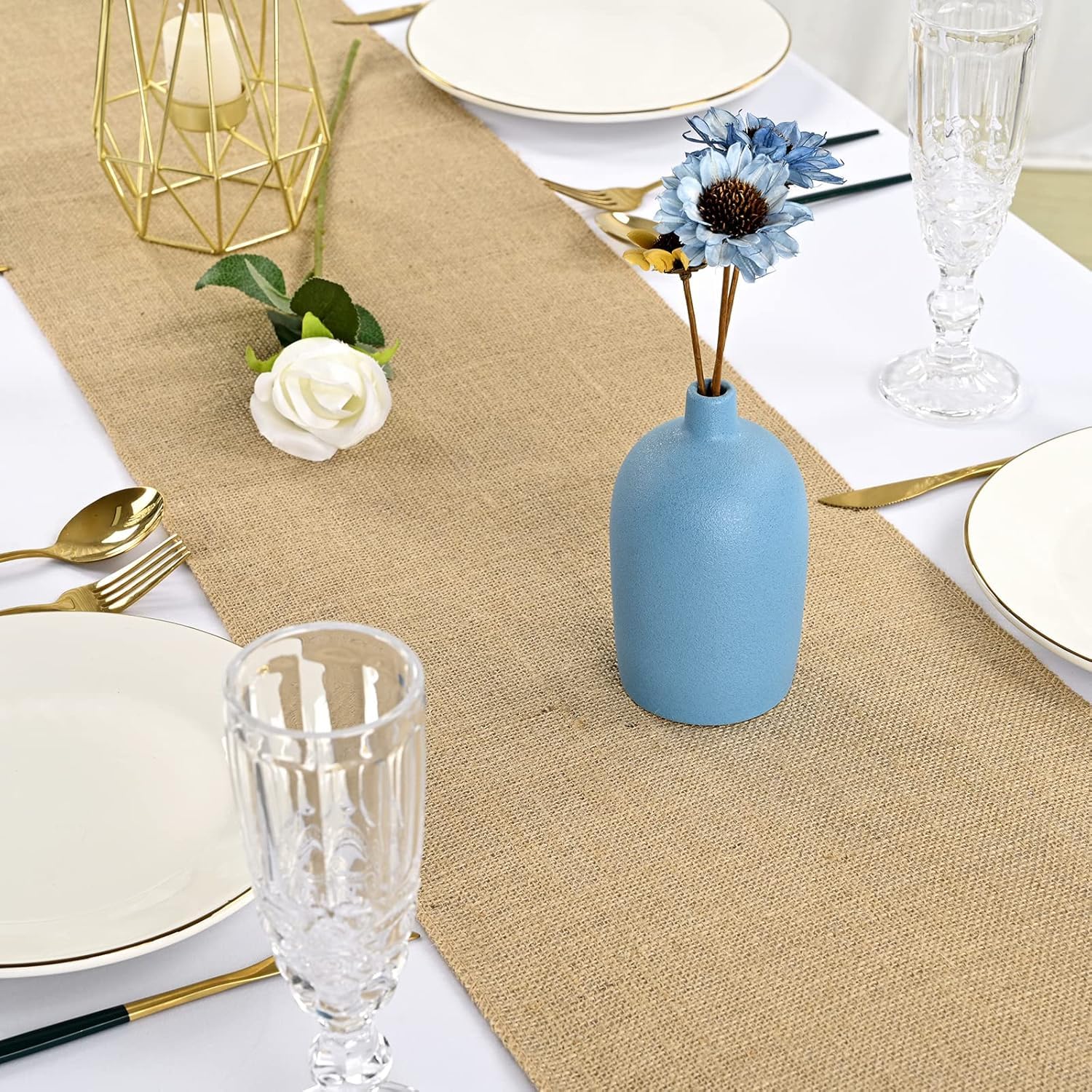 Elegant Event Essentials - Hessian Natural Jute - Table Runner – For Spring Parties, Wedding, Receptions, Banquets, Home Dining Spaces, Christmas, Centrepiece Decoration (12” x 108”/30.48 x 274.32cm)