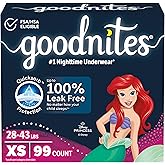 Goodnites Girls' Nighttime Bedwetting Underwear, Size Extra Small (28-43 lbs), 99 Ct, Packaging May Vary
