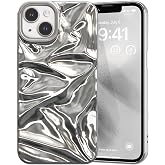 ZCDAYE Glossy Water Ripple Case for iPhone 13/14, Silver | 3D Glossy Water Ripple, Chrome Design, Wave Shape, Lightweight, Slim Fit, Shock-Absorbent, Cute and Stylish, Chic