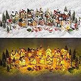 48 Christmas Village Houses Set Decorations LED Lights Christmas Town Scene Desktop Ornaments Christmas Figurines Accessories Buildings Battery Operated Landscape Decor