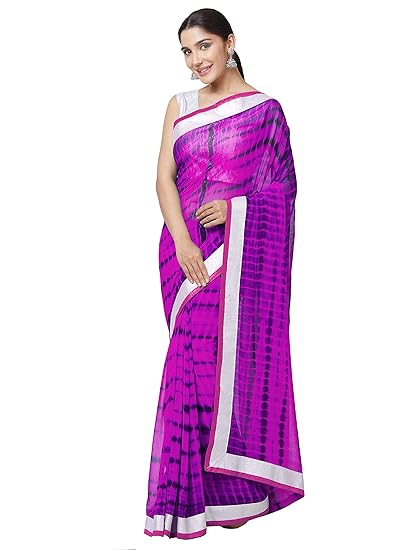 Womens Faux Georgette Sibori Print Saree