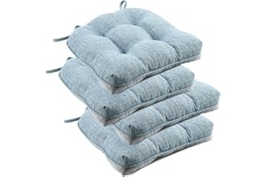 downluxe Indoor Chair Cushions for Dining Chairs, Tufted Overstuffed Textured Memory Foam Kitchen Chair Pads with Ties and No