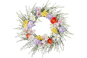 CLYCALOOR 18 Inch Spring Wreaths for Front Door Summer Greenery Wreath for Front Door for All Seasons Artifical Floral Outdoor Wreaths Weatherproof for Wall Farmhouse Porch Patio Home Decor
