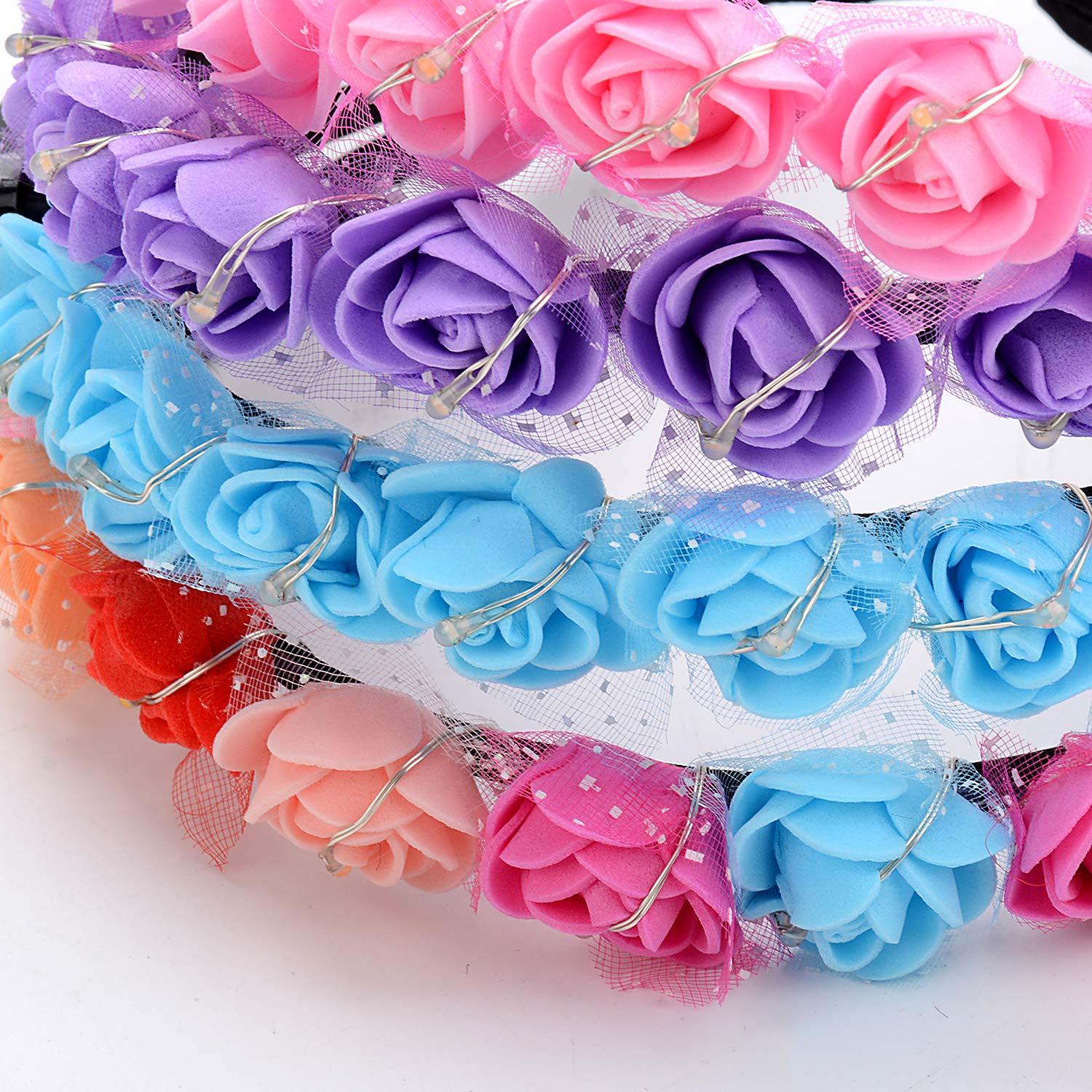 Legendog 8PCS Led Headband, Fashion Faux Flower Headbands for Women, Light Up Flower Headband, Led Flower Headband for Kids Teens Girls Women Birthday Wedding Holiday Christmas Halloween Party