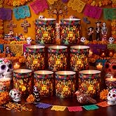 Ropoloogy 10 Pcs Dia De Los Muertos Table Decor with LED, Black Sugar Skull | Day of The Dead LED Tea Light Wrap, Votive Candle Holder, Dia De Los Muertos Table Centerpieces, for Muertos Altar Party