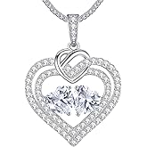 LOUISA SECRET Sparkling Double Heart Birthstone Necklaces for Women, 925 Sterling Silver Fine Jewelry, Pendant Heart Necklaces Birthday Anniversary Christmas Gift for Women Wife Mom Girlfriend Lady