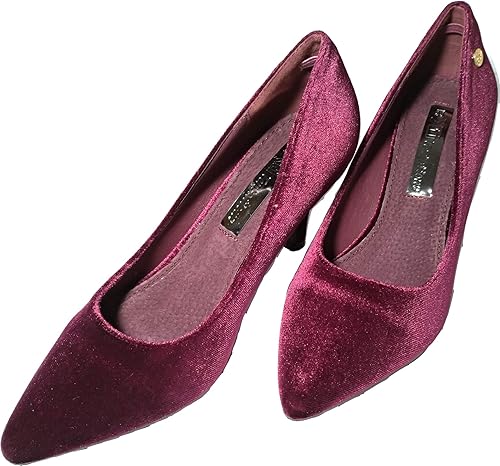 Amazon エックスティーアイ ポインテッドトゥベルベットパンプス ワイン レディース パンプス