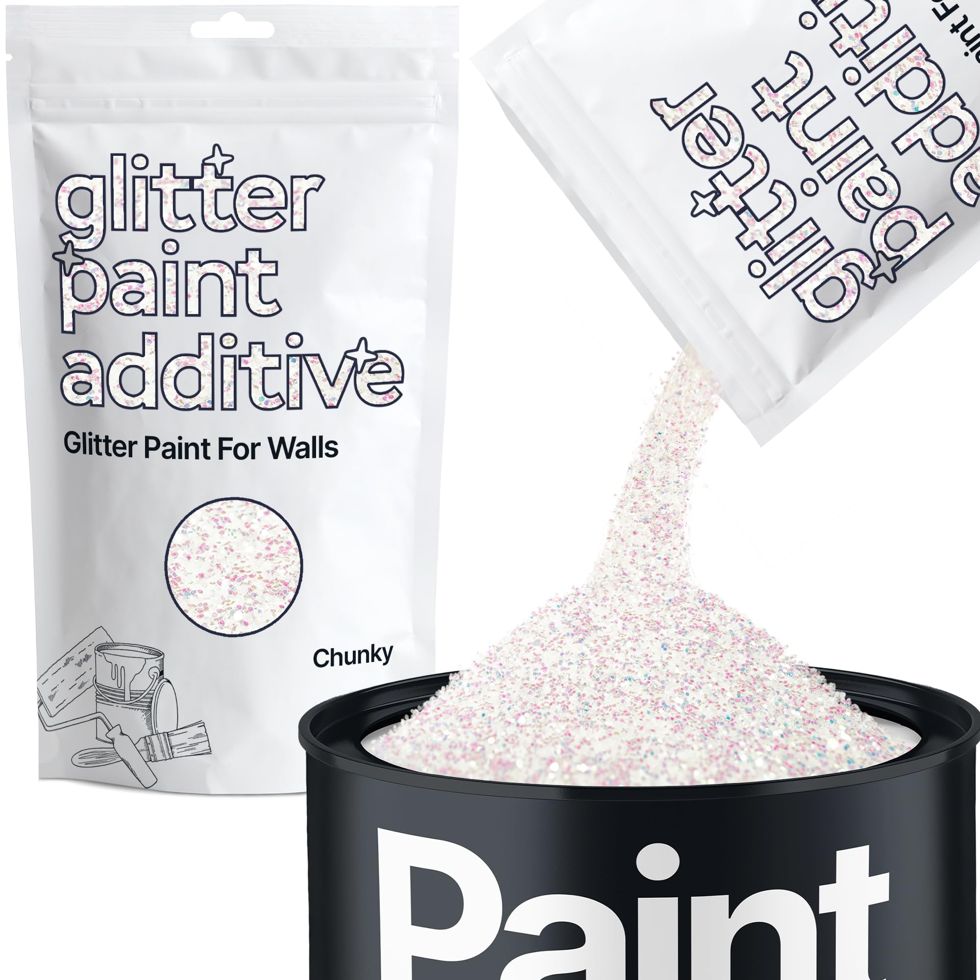 Hemway Mother of Pearl Iridescent Glitter Paint Additive Chunky 100g for Adding Sparkle to Paints & Varnish | Paint Walls Sparkly Add to Emulsion, Acrylic or Lacquer Indoor