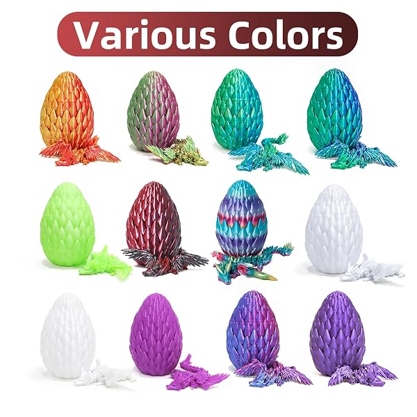 FLAVERY 3D PRINTED DRAGON IN EGG – BLACK MIX RED – SURPRISE EASTER BASKET STUFFERS, EASTER GIFT FOR KIDS&ADULTS, FLEXIBLE WINGED DRAGON INSIDE, FIDGET TOY, BIRTHDAY GIFT, DESK FIGURE DECOR