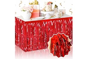 LANTIANCHEN 3 Pack Red Foil Fringe Table Skirts, Tinsel Table Skirts Streamers Garland Banner for Table Decor, Parade Float, Halloween, Christmas, Birthday, Event Party Decorations (29x108 In)