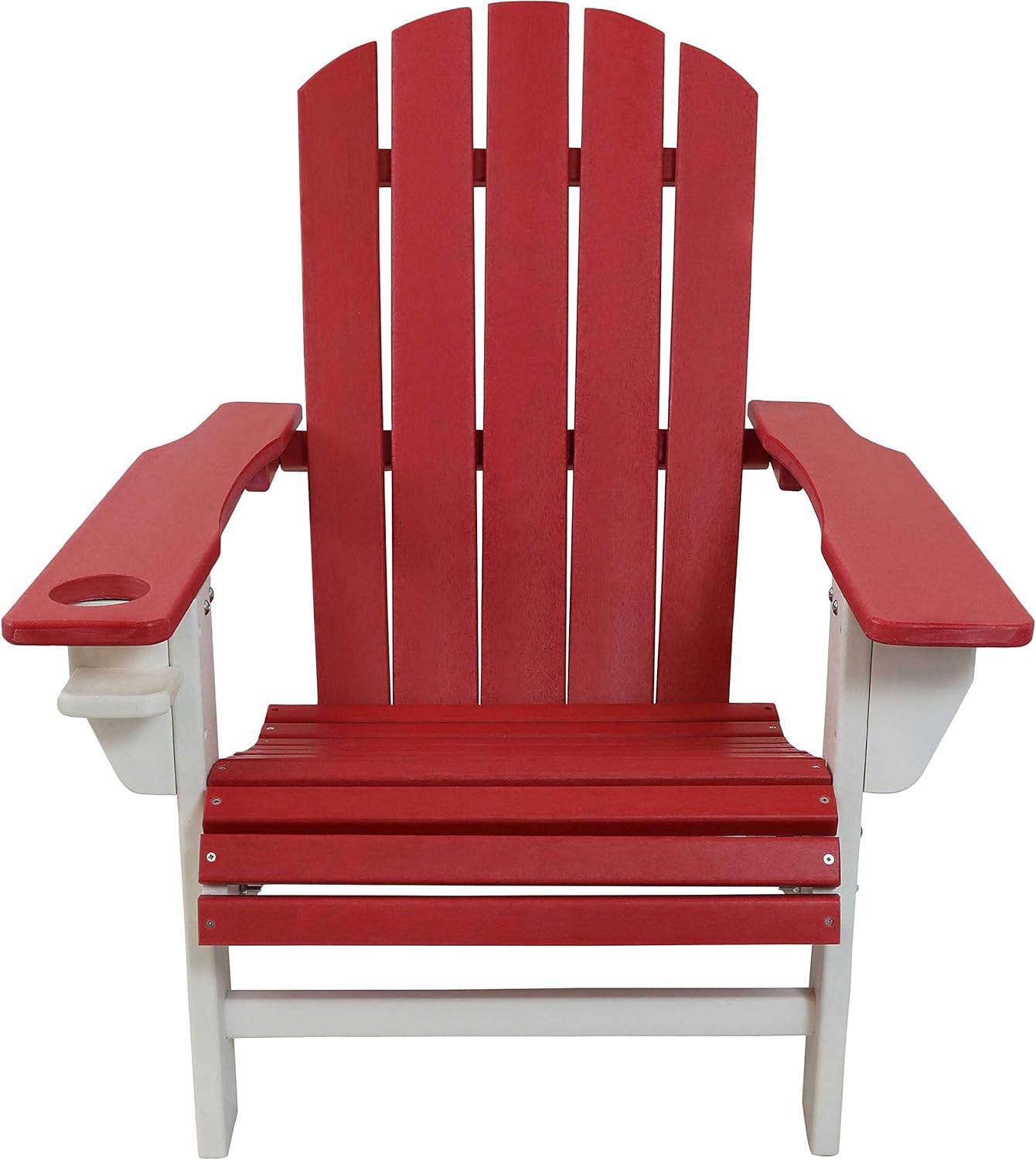 Sunnydaze All-Weather Red/White Outdoor Adirondack Chairs with Drink Holders - Set of 2 - Heavy Duty HDPE Weatherproof Patio Chair - Ideal for Lawn, Garden, and Around The Firepit: Kitchen & Dining